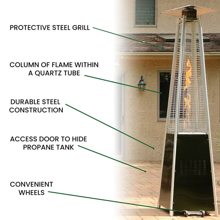 Hanover 7-Ft. 42,000 BTU Pyramid Propane Patio Heater in Black | Outdoor  Heating for Patio, Backyard, Deck, Porch | Battery Ignition Start |  Adjustable Temperature | Protective Grill | HAN101BLK - Walmart.com