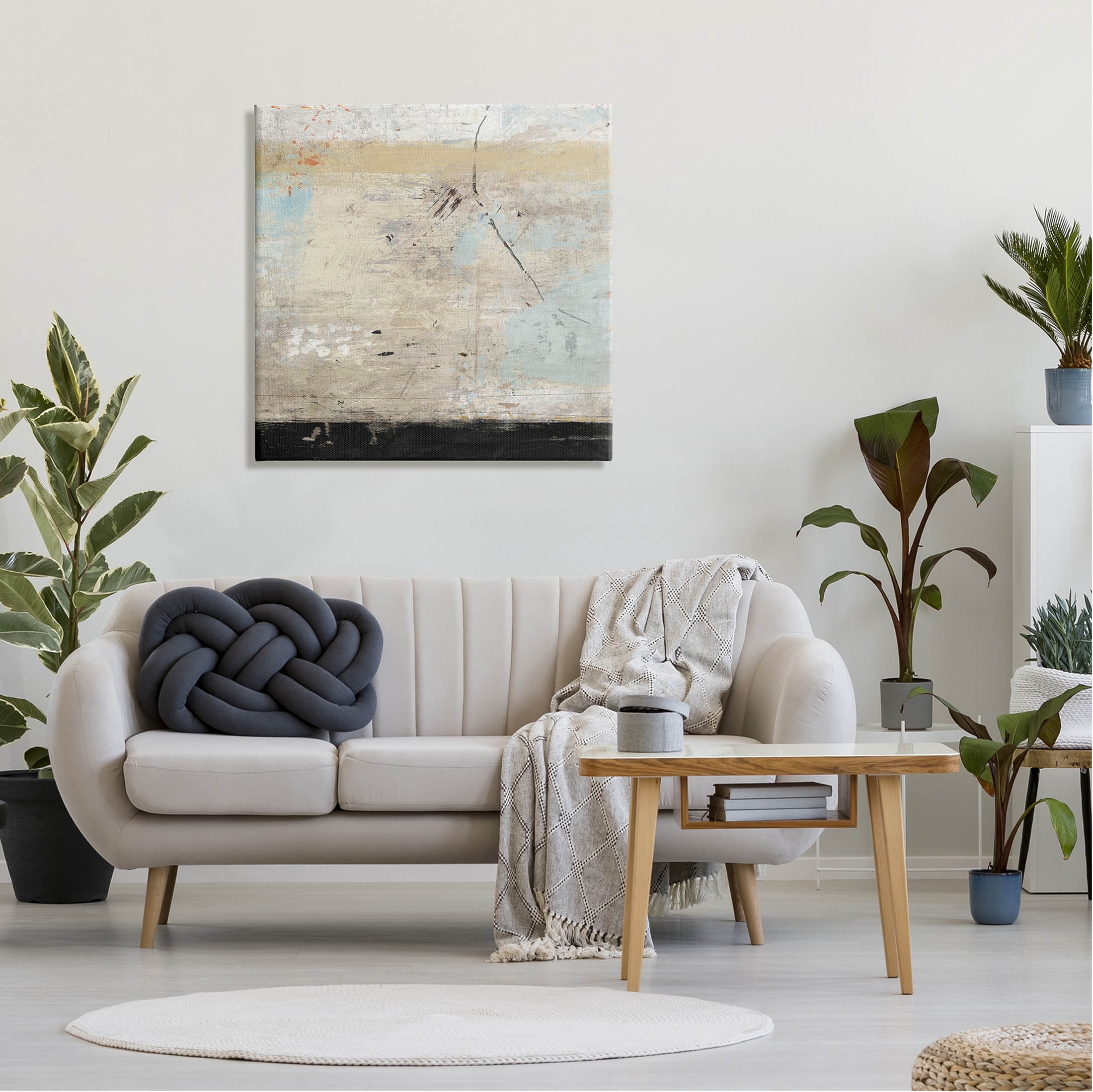 Rustic Beige Modern Composition Abstract Painting Gallery Wrapped Canvas Print Wall Art