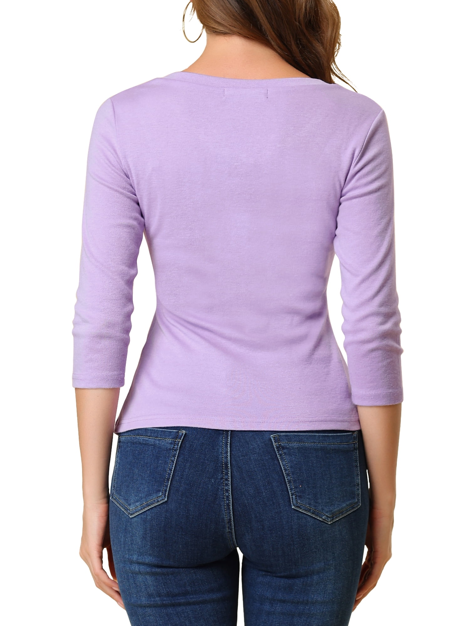 DARING DIVA V Neck Knitted Buttons Decor Ruched Blouse Top 3XL Light Purple