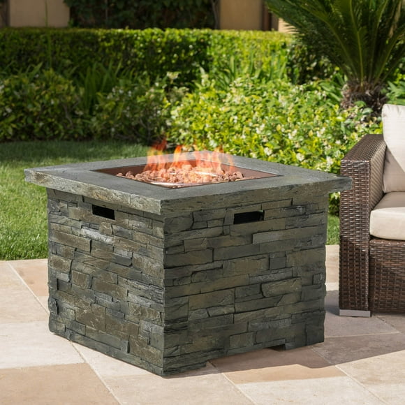 35 Inch Propane Fire Pit Table, 40000BTU Rectangle Fire Table with Cover, Sturdy Steel And Iron Fence Surface,Companion For Your Garden