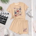 thumbnail image 3 of BFHHYA Girls 4th of July Sets 2-Piece Outfit Bow Print Short Sleeve Shirts Elastic Waist Shorts Youth Casual Loose Set 3-15 Years, 3 of 5