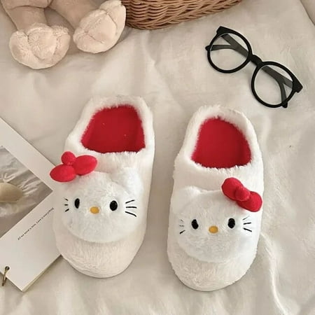 

Cartoon Hello Kittys Cotton Slippers 2023 New Winter Indoor Plush Warm Thickened Home Shoes Women‘s Plush Homewear Slippers