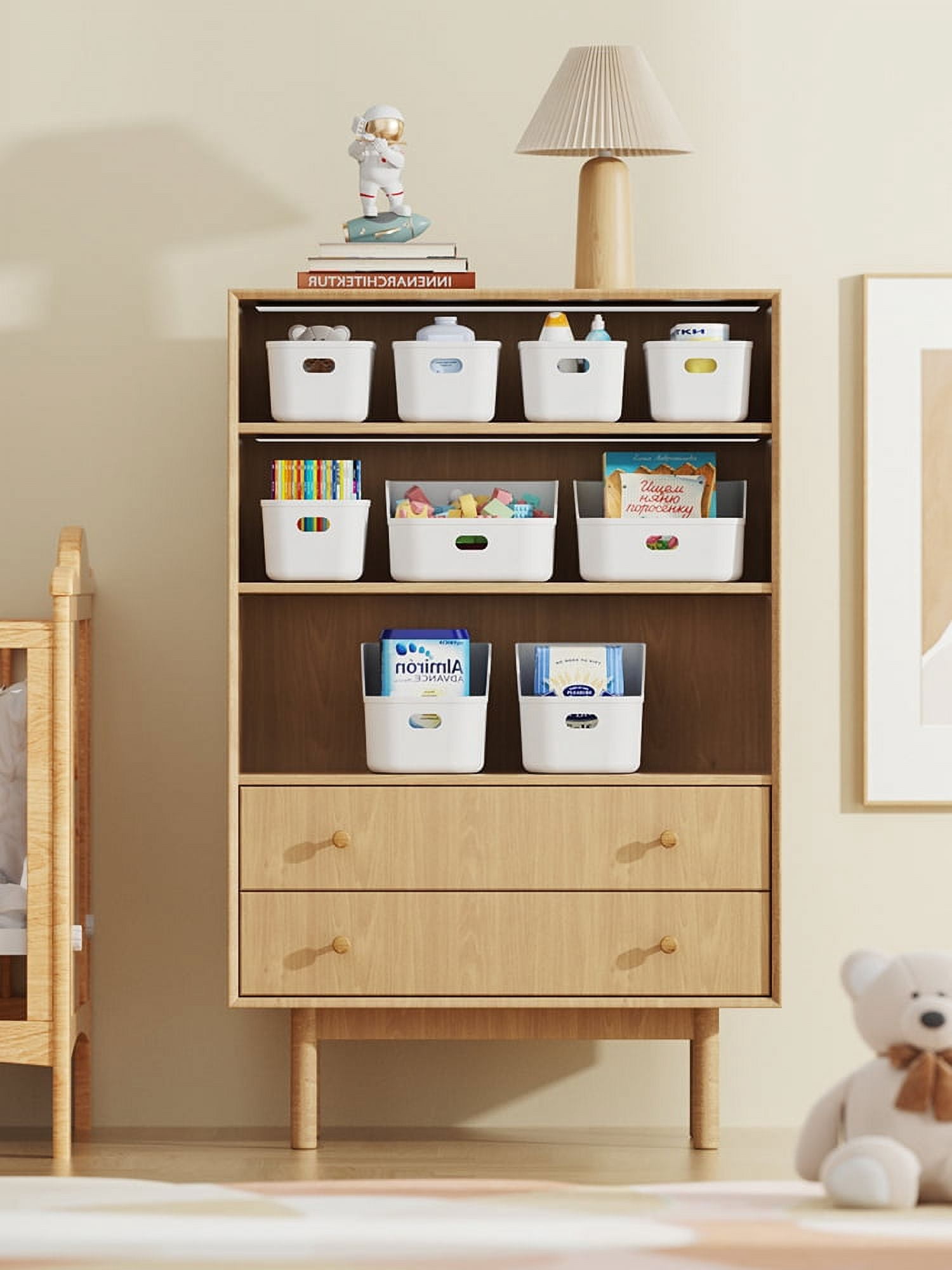 NEPA Market White Plastic Bins/Storage Organizers 3 Pack - Pantry Baskets, Bins for Shelves, Organizer and Storage for Bathroom, Bedrooms, Kitchens and More - Large Size