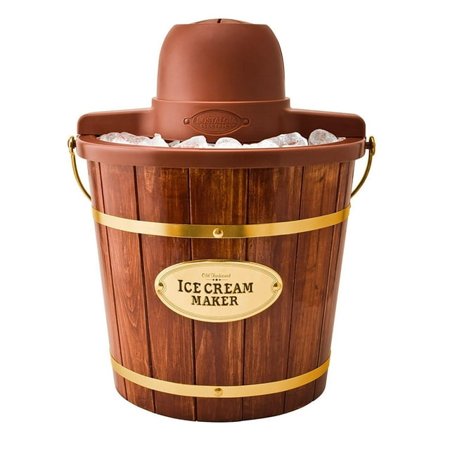 Máquina de Helado Eléctrica Nostalgia Madera Oscura con Asa de Fácil Transporte