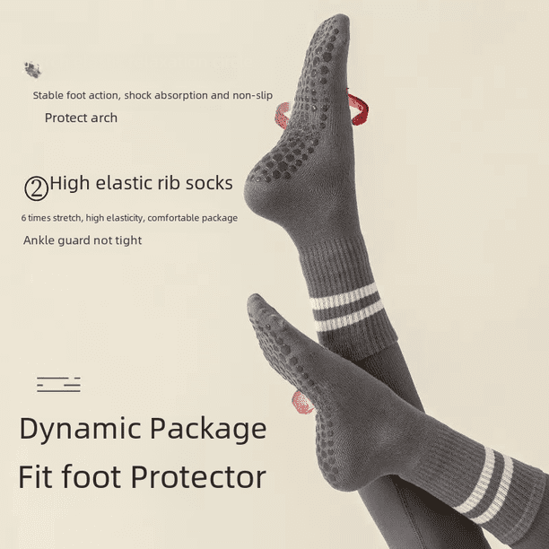 Calcetines de mujer hasta media pantorrilla, calcetines profesionales antideslizantes de silicona para interiores, calcetines deportivos de color sólido para mujer para fitness y pilates