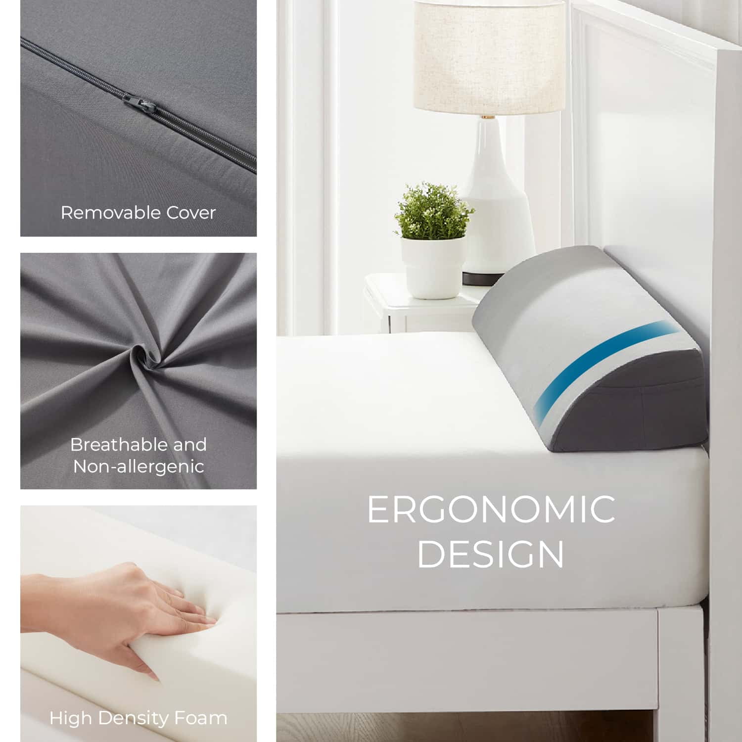 Virtu Bed Wedge Pillow for Headboard, Mattress Gap Filler Headboard Pillow, Twin Size