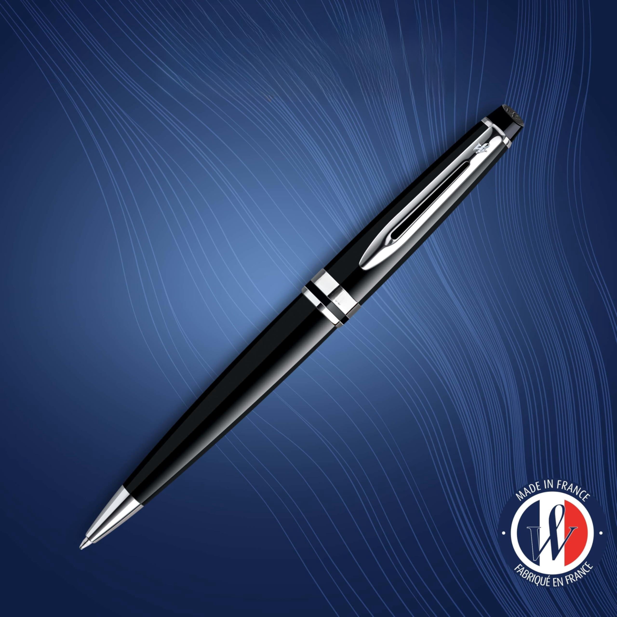 Expert Ballpoint Pen  Gloss Black With Chrome Trim Medium Tip Blue Ink Luxury In Gift Box - Writing Comfort Signature Style Polished Professional