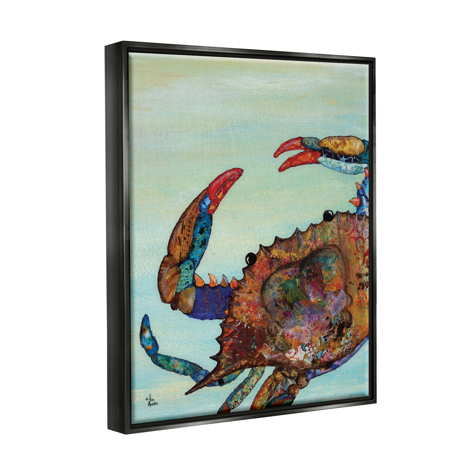 Stupell Industries Colorful Crab on Sand Aquatic Animal Painting Jet Black Framed Floating Canvas Wall Art, 24x30, by Lisa Morales