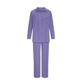 thumbnail image 3 of Mrat Women Travel Outfit Set Women Long Sleeve Solid Blouse Tops and Trousers Suit Sets Active Sweatsuit S-708 Purple XL, 3 of 5