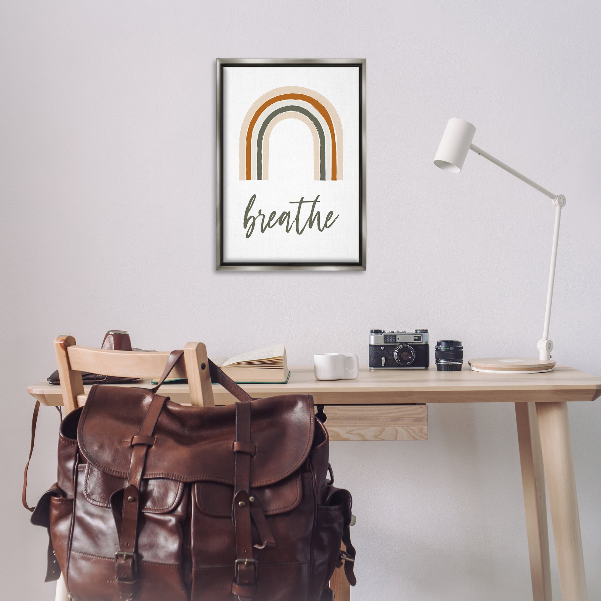 Stupell Industries Breathe with Subtle Earth Tones Text & Numbers Painting Gray Floater Framed Canvas Art Print Wall Art, 21 x 31