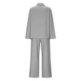 thumbnail image 4 of Women Linen 2 Piece Outfits Long Sleeve High Low Shirts Wide Leg Pants Set Loose Fall Lounge Set, L, 4 of 6