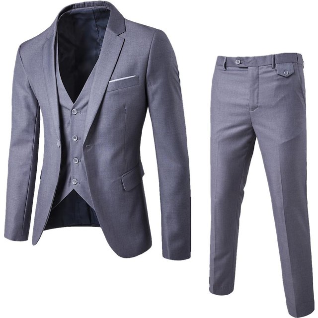 Conjunto de traje ajustado de 3 uds para hombre, chaqueta sólida con un botón, chaleco, pantalones, conjunto de negocios
