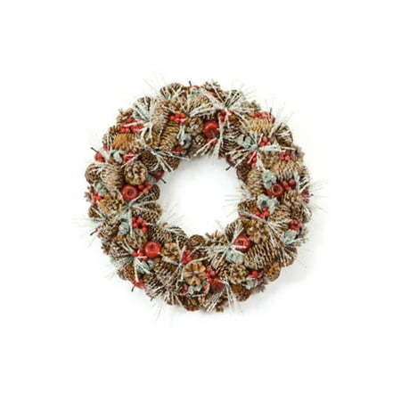 Melrose 18" Frosted Pine Cone and Apple Berry Artificial Christmas Wreath