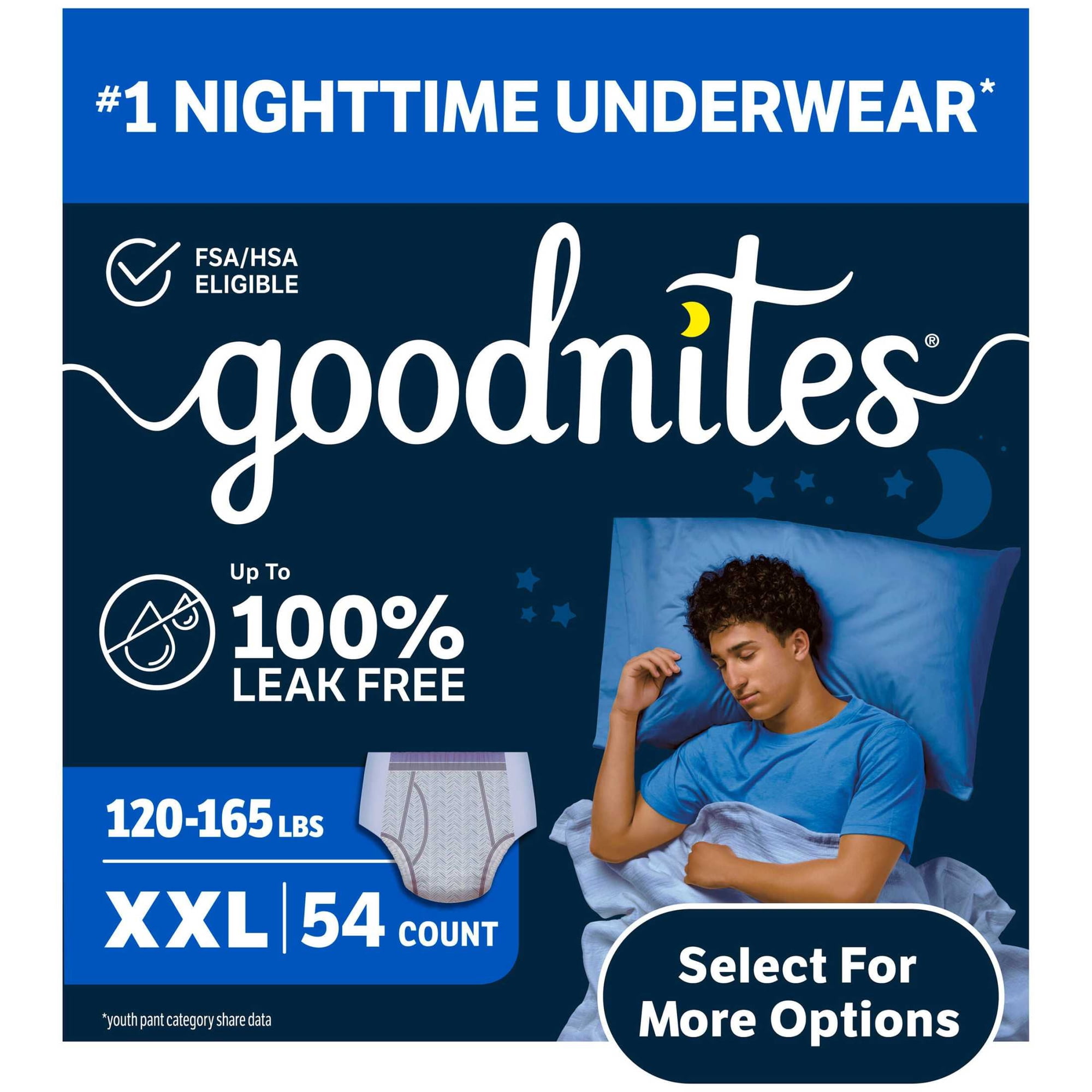 Goodnites Boys Absorbent Disposable Nighttime Bedwetting Underwear, XXL, 54 Count