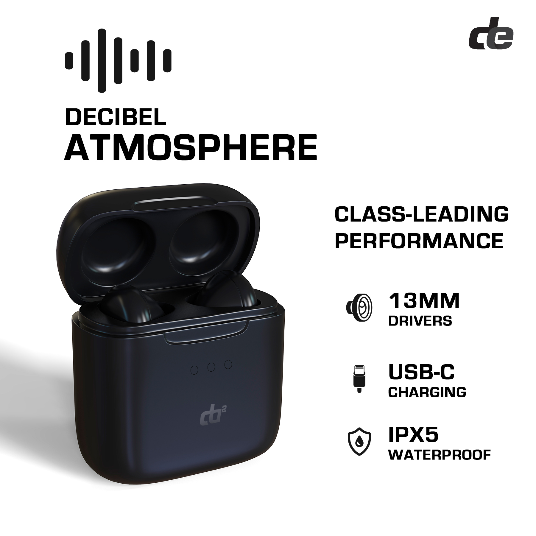 Decibel Electronics DA2 Decibel Atmosphere Wireless Bluetooth Ear Buds IPX5 Waterproof (Black) - image 2 of 9