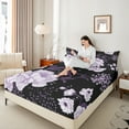 thumbnail image 4 of Manfei Retro Peony Bed Sheets 4 Pieces for Women Girls, Vintage Blossoms King Sheets, Tropical Floral Sheet Set, Black Purple Bedroom Decor, 4 of 7