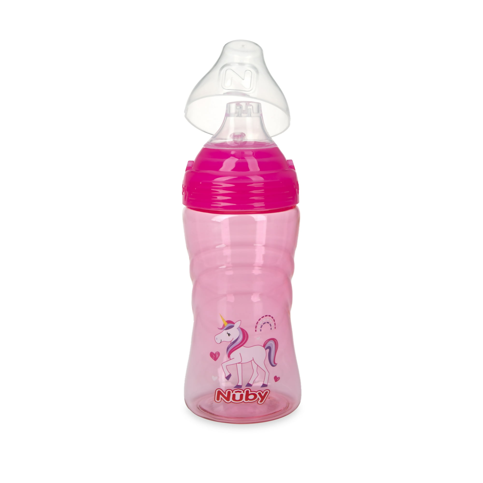 Nuby Thirsty Kids Sip-It Sport Soft Spout Water Bottle, 12+ Months, Pink, 12 oz