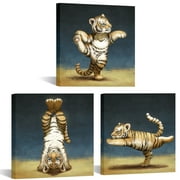 Visual Art Decor Animal Wall Art Brown Cute Tiger Canvas Wall Decor Prints Pictures Posters Artwork for Kids Teenager Painting Framed Room Decoration Gifts 12"x 12"x3Pcs