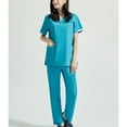 thumbnail image 5 of Jinhomg Womens Loose Fit Scrubs 2 Piece Dressy Casual Plain Nursing Uniform Lightweight Comfy Short Sleeve V-Neck Scrub Shirt and Pants with Multi Pockets Winter Saving Sky Blue S, 5 of 5