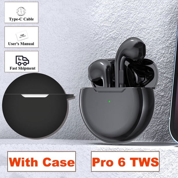Auriculares TWS con Bluetooth para teléfono móvil, audífonos inalámbricos con cancelación de ruido y micrófono, para Xiaomi, iPhone, Huawei, Samsung Pro 6