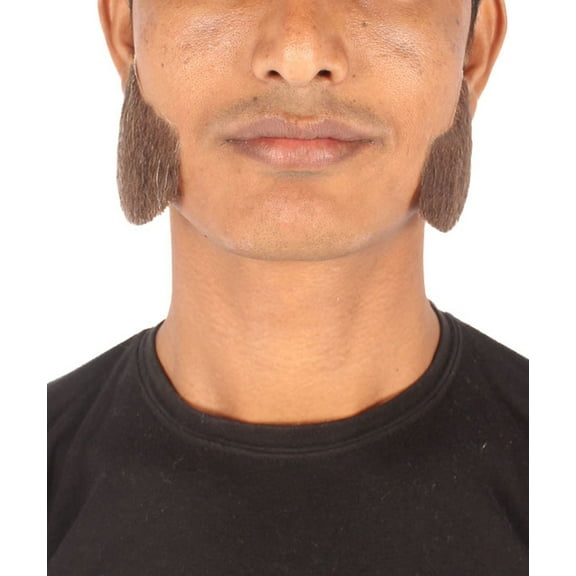 HPO Adult Men's Modern Mutton Chops Fake Human Hair Beard, Dark Brown Color, Cosplay Facial Hair