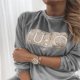 thumbnail image 2 of Women Round Neck Long Sleeve Letter Print Velvet Casual Outwear Sweatshirt Top, 2 of 8