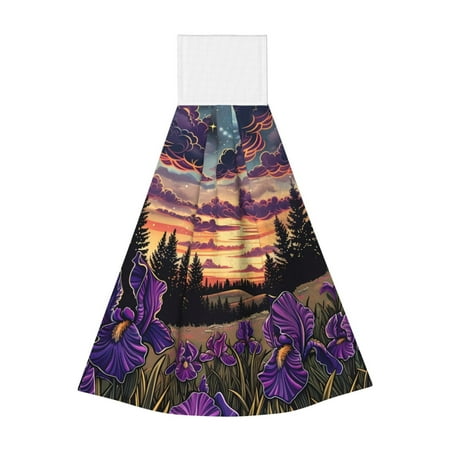 

Lukts Starry Night Purple Irises for Coral Fleece Velcro Towel Suitable for Bathroom Kitchen Hanging Absorbent Towel Household Items