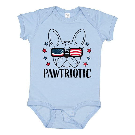 Inktastic Pawtriotic with French Bulldog  in American Flag Sunglasses Boys or Girls Baby Bodysuit