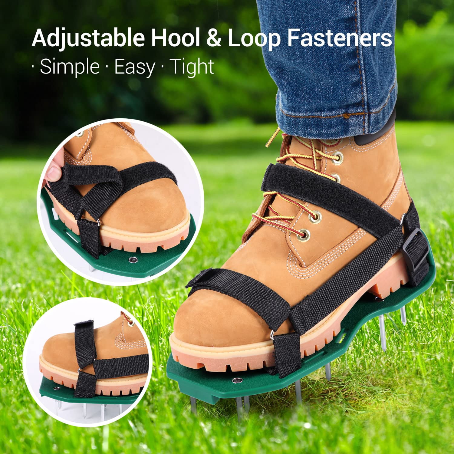 Lawn Aerator Shoes With Hook & Loop Straps  All Design Free-installation Heavy Duty Spiked Aerating Sandals One-size-fits-all For Yard Patio Garden