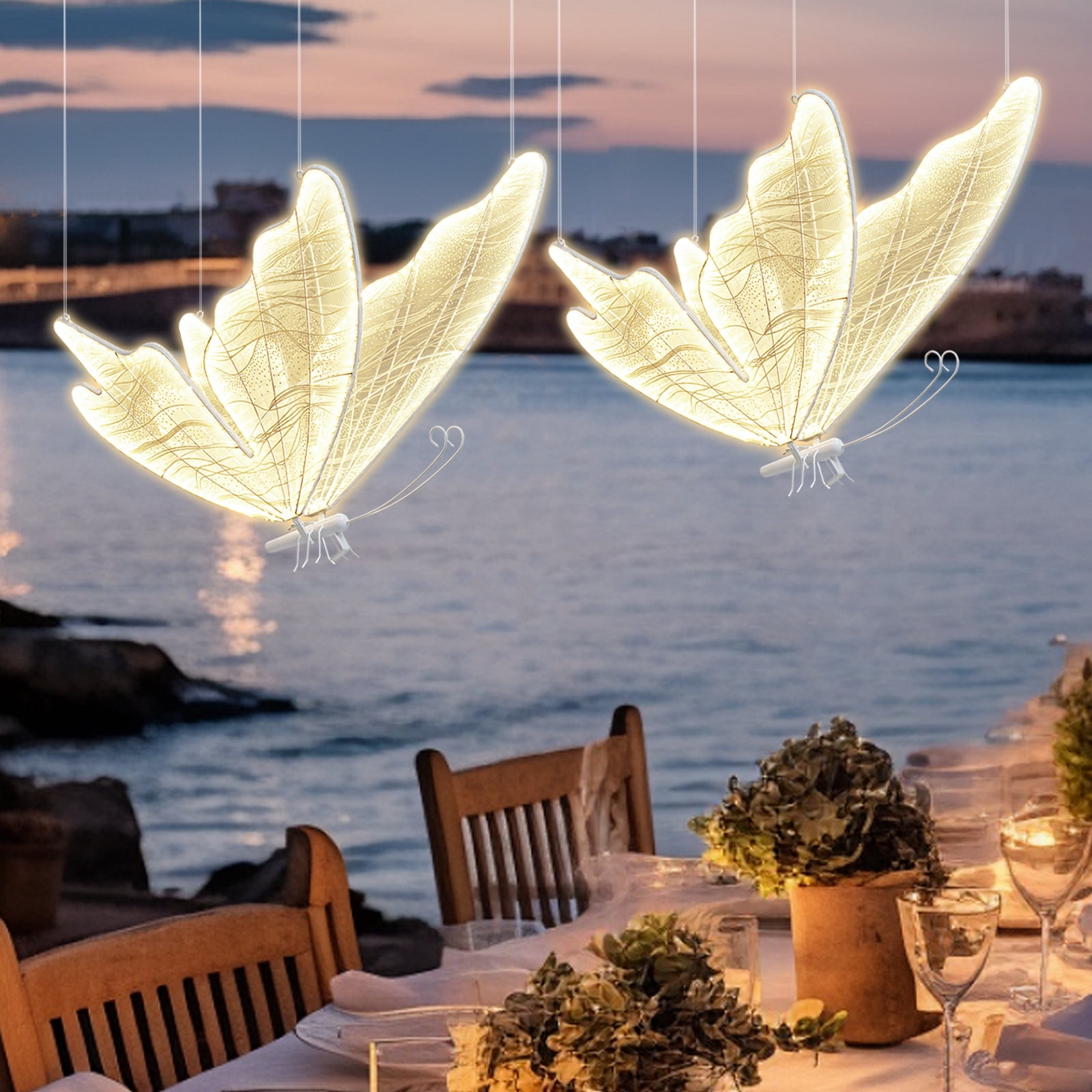 Butterfly Floor Lamps 2-Pack, 80cm/31.5in Height, Paint-Sprayed Iron with White Gauze, Warm LED & Anti-Slip Base, Ideal for Weddings/Stages/Hotels