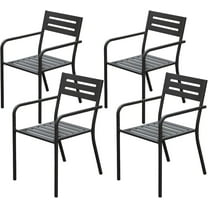 4-Piece Stackable Metal Dining Chairs Set, Outdoor/Indoor Patio Chairs with Armrests, Durable Powder-Coated Frame, Black