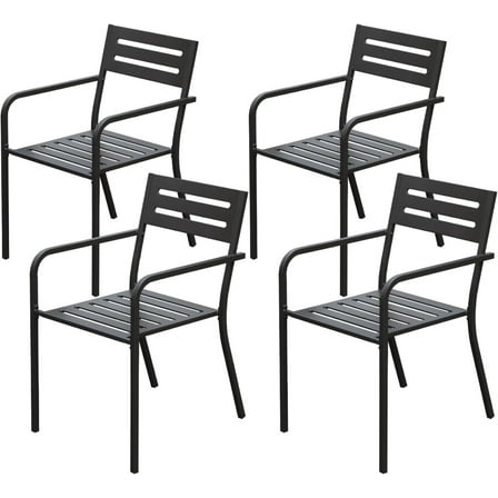 4-Piece Stackable Metal Dining Chairs Set, Outdoor/Indoor Patio Chairs with Armrests, Durable Powder-Coated Frame, Black