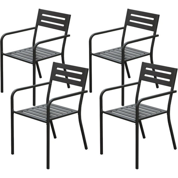 Metal Dining Chairs Set of 4, Indoor/Outdoor Patio Chairs with Stackable Design & Ergonomic Armrests, Durable Metal Frame for Backyard & Outdoor Dining, Black