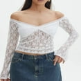 thumbnail image 2 of Lace Crop Tops for Women with Long Sleeves and Off-Shoulder Design, 2 of 4