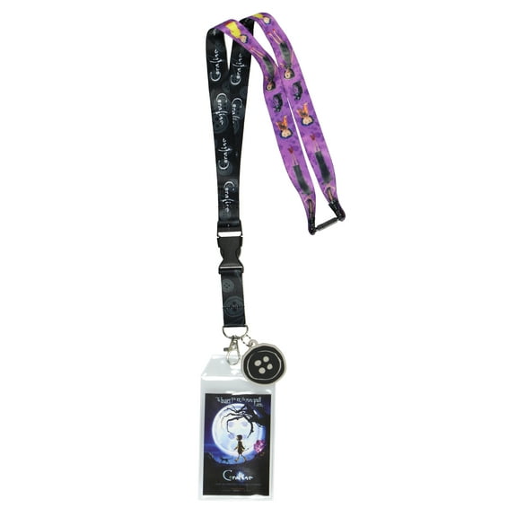 Coraline Lanyard Badge Holder The Braver You Are Reversible Design with 2" Button Rubber Pendant