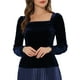 thumbnail image 1 of Blusa De Terciopelo De Color Sólido De Manga Larga Con Cuello Cuadrado Y Traje Navideño Para Mujer Azul Profundo M, 1 of 5
