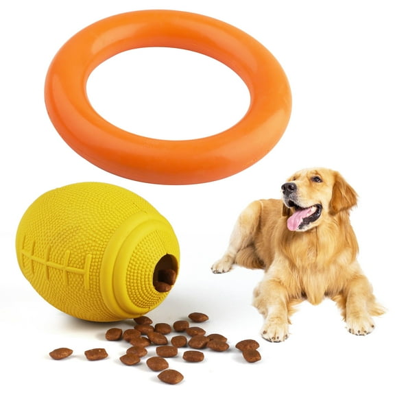Prime Pets Dog Toys, Dog Chew Ring Toy and Interactive Food Dispensing Dog Treat Ball, Orange,Yellow