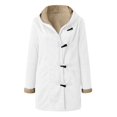 thumbnail image 6 of Women's Mid-Length Fleece Jacket, Plush Lined Hooded Coat, Unique Cone Button Design, Casual Winter Outerwear, Cold Weather Layer White XXL, 6 of 7