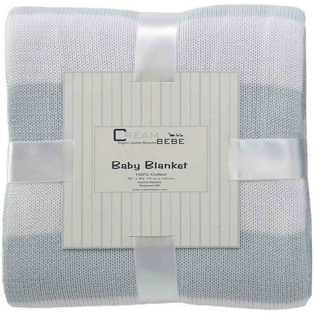 Cream Bebe rayé 100 pour cent en tricot de coton Couverture de bébé, Bleu / Blanc
