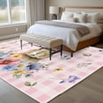 thumbnail image 4 of Bunny Easter Area Rugs 6'x9', Washable Small Throw Rugs for Kitchen Dining room, Pink Plaid Spring Floral Pastoral Indoor Outdoor Rug Non-Slip Low Pile Carpet Runner Reversible Floor Mats, 4 of 8
