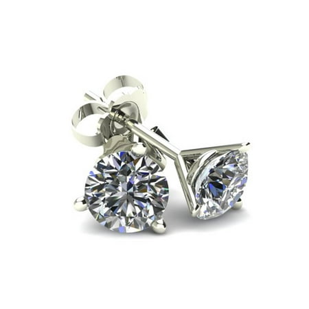 Diamond Martini Stud Earrings 1.25Ct Round Brilliant Cut Natural Diamond Stud Earrings in 14K Gold Martini Setting ()