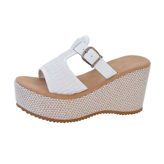 KEGIRLOM Women's Spring/Summer Fashionable Casual Versatile Solid Colo Wedge Heels Shoes White 9.5