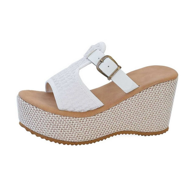 RXMEKW Sandales à Talon Compensé Tissé pour Femmes avec Bride de Cheville Ajustable et Semelle Intérieure Coussinée en Noir Beige Blanc