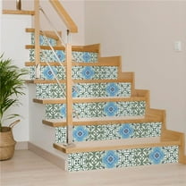 HomeRoots 390884 5 x 5 in. Sage & Aqua Floral Peel & Stick Removable Tiles