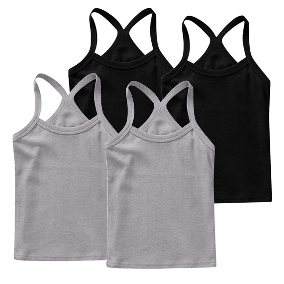 Sleeveless Camisole for Kids , Soft Breathable Fabric , Solid Color Design , Y-Back Style , 4-Piece Set , for Boys and Girls Ages 12 Months to 13 Years
