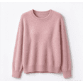 thumbnail image 6 of lcziwo Womens Knitted Long Sleeve Sweater Warm Crewneck Solid Color Merino Wool Sweaters Fall Winter Casual Soft Undershirts Pink,L, 6 of 7