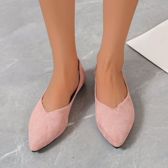 Bmisegm Ladies Fashion Solid Color Suede Pointed Toe Casual Shoes Shallow Flat ShoesCasual Shoes for Women Pink 42