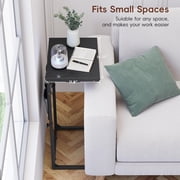 C Shaped End Table with Storage - Adjustable Height Side Table for Small Spaces