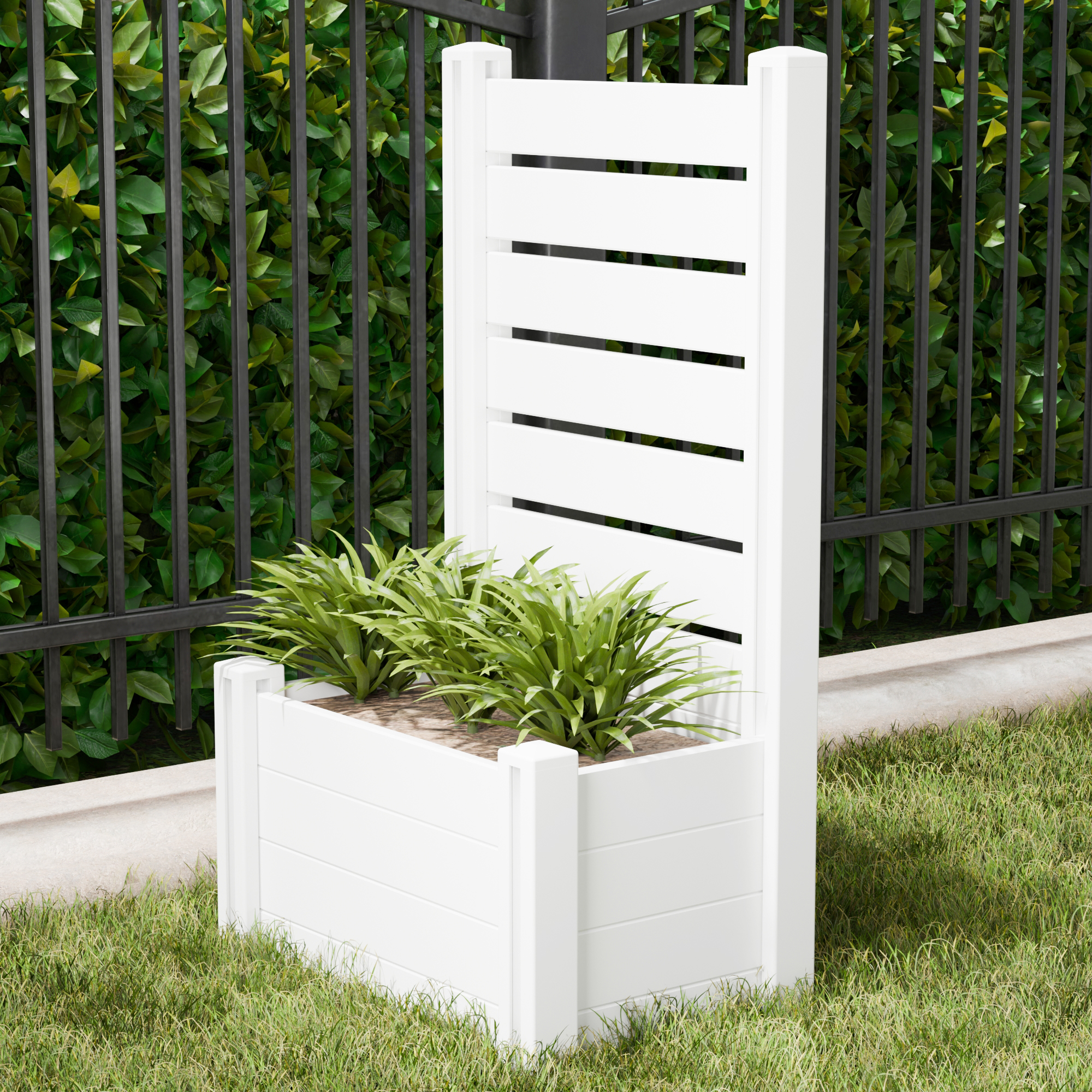 MAYEERTY Outdoor White PVC Rectangular Planter Box with Trellis for Climbing Plants, Raised Garden Bed