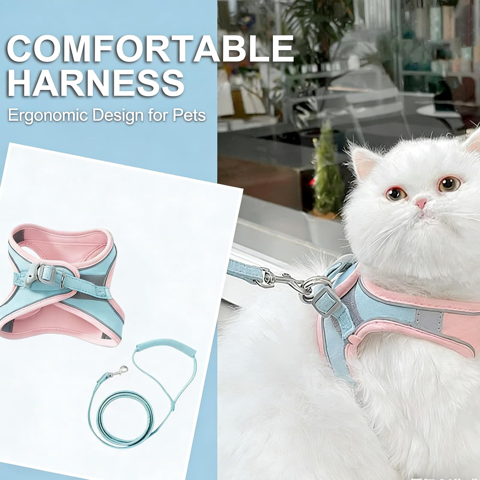 Cat Harness, Escape-Proof Cat Harness and Leash Set, Breathable Soft Adjustable Step-in Cats Leash, Easy Wear Outdoor for Small Medium Cats (Pink, L (9-15 lb))